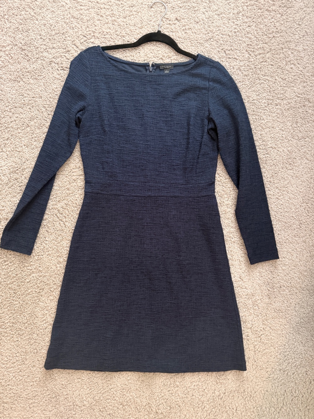 Ann Taylor Factory Navy Long-Sleeve Textured Knit Dress